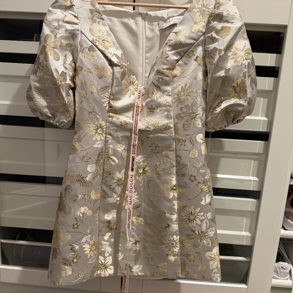 Mac Duggal White and Gold Floral Puff Sleeve Mini Dress - Picture 11 of 14